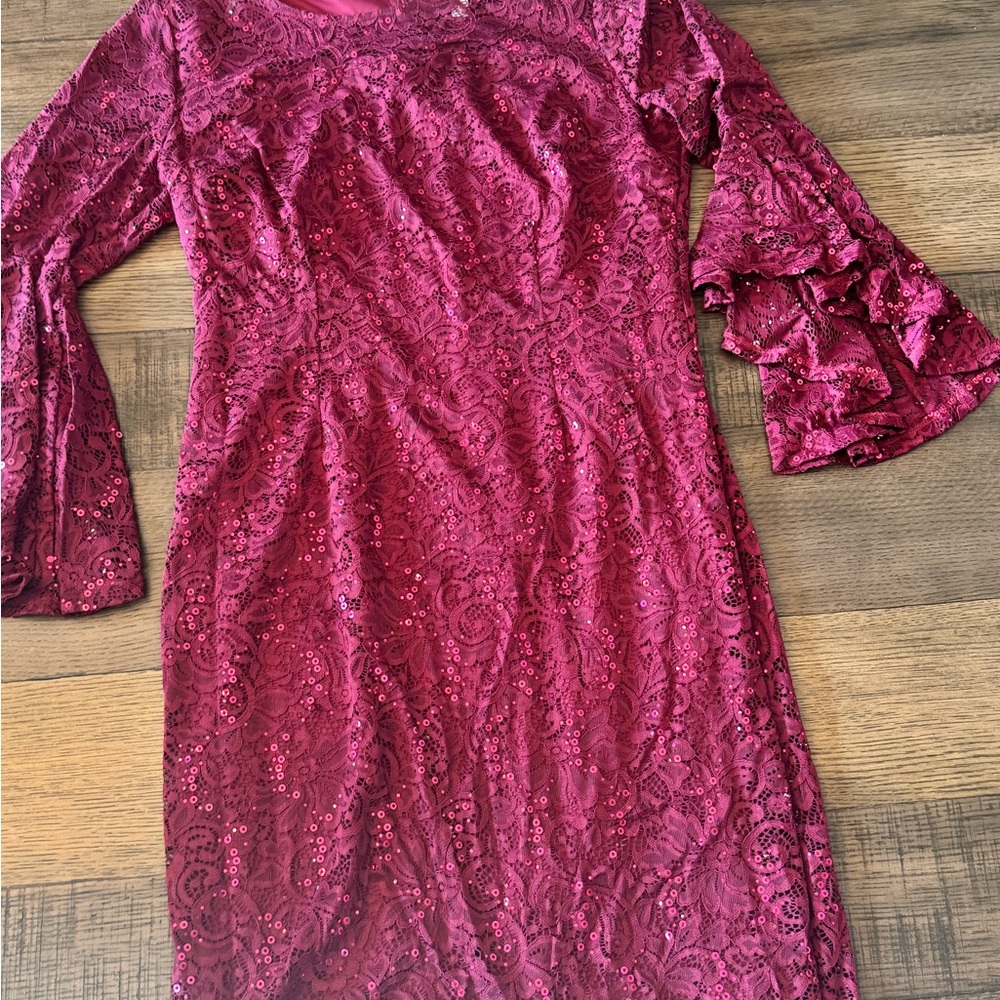 New York & Company Red Bell Sleeve Sequin Bodycon Dress